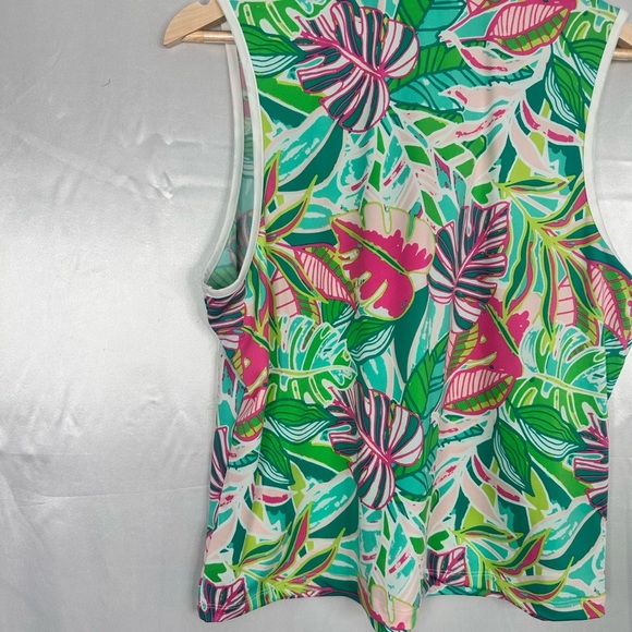 Sigrid Olsen Green and Pink Leaf Print Top - Picture 6 of 9